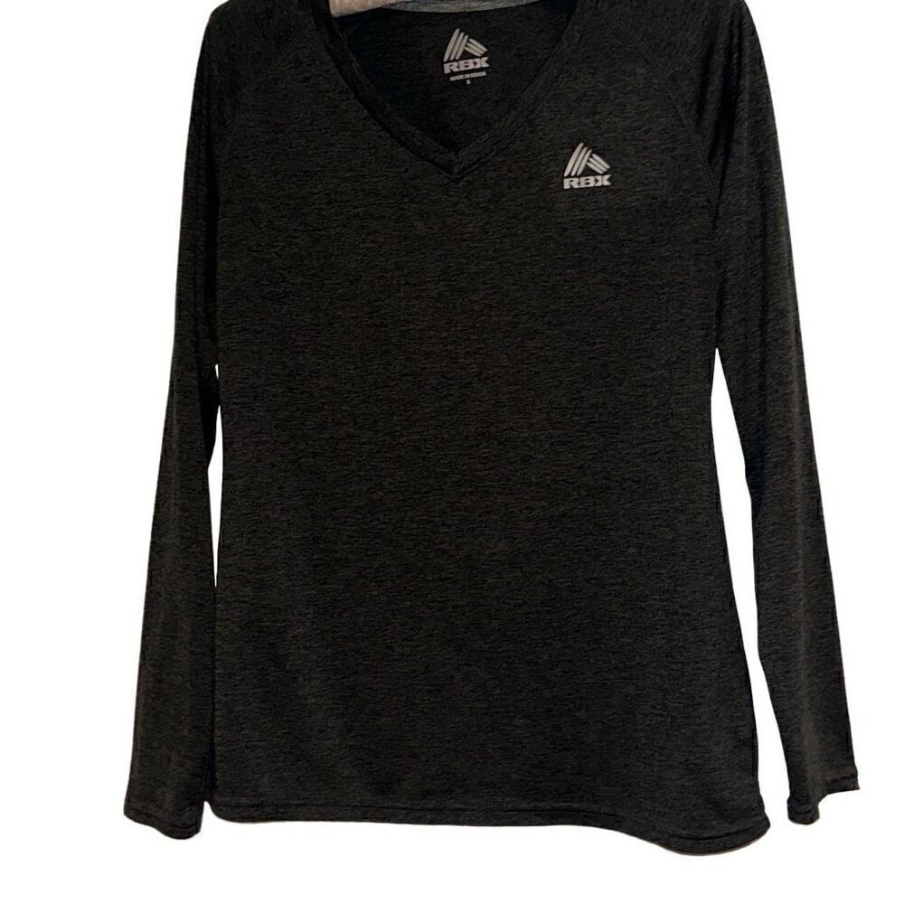 RBX Ladies Small Charcoal Heather V-Neck Long Sleeve Activewear T-Shirt